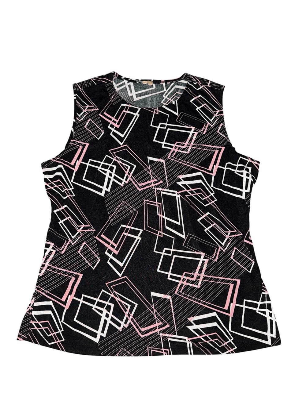 Sleeveless Geometric Print Top - Black & Pink